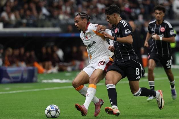 Leroy Sane (Galatasaray), Fares Chaibi (Eintracht Frankfurt) during the UEFA Champions League 2025 26 League Phase MD1 match between Eintracht Frankfurt and Galatasaray at Deutsche Bank Park in Frankfurt, Germany on September 18, 2025 UEFA Champions League, League Phase MD1 - Eintracht Frankfurt vs Galatasaray (Photo by Joaquim Ferreira) Copyright: JoaquimxFerreira