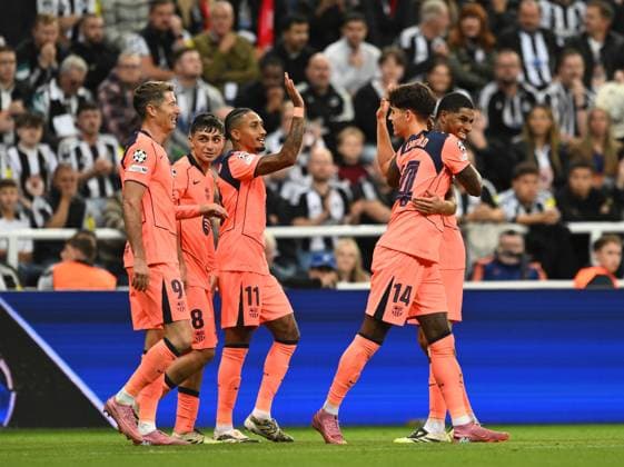Marcus Rashford of Barcelona celebrates scoring their second goal Newcastle United v Barcelona, UEFA Champions League, Group Stage, Football, St James Park, Newcastle, UK - 18 Sep 2025Newcastle St James Park United Kingdom EDITORIAL USE ONLY No use with unauthorised audio, video, data, fixture lists, club league logos or live services. Online in-match use limited to 120 images, no video emulation. No use in betting, games or single club league player publications. Copyright: xRichardxLee Shutterstockx 15486944bt