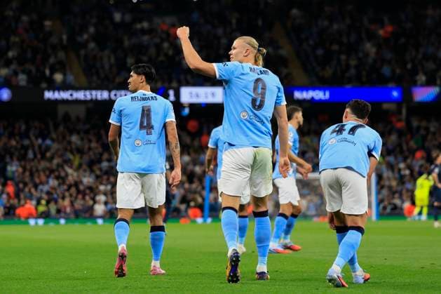 Manchester City v Napoli Champions League 18 09 2025. Erling Haaland (9) of Manchester City celebrates scoring to make it 1-0 during the Champions League match between Manchester City and Napoli at the Etihad Stadium, Manchester, England on 18 September 2025. Manchester Etihad Stadium Manchester England Editorial use only , Copyright: xConorxMolloyx PSI-22854-0050