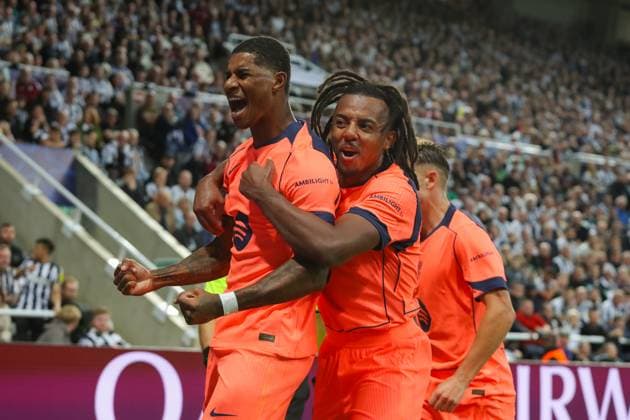 Newcastle United FC v FC Barcelona, Barca Champions League Marcus Rashford Of Barcelona scores a GOAL 2-0 and celebrates during the Newcastle United FC v FC Barcelona Champions League Round One match at St.James Park, Newcastle, United Kingdom on 17 September 2025 Credit: Lee Keuneke Every Second Media Editorial use only. All images are copyright Every Second Media Limited. No images may be reproduced without prior permission. Copyright: xIMAGO EveryxSecondxMediax ESM-1585-0052 LeexKeunekex xEveryxSecondxMediax