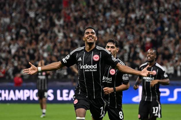 Torjubel zum 5:1 durch Ansgar Knauff 7 (Eintracht Frankfurt), Eintracht Frankfurt vs. Galatasaray Istanbul, Champions League, Gruppenphase, 1.Spieltag, 18.09.2025 Frankfurt Hessen Deutschland