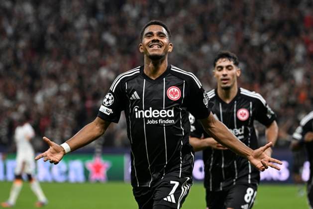 Torjubel zum 5:1 durch Ansgar Knauff 7 (Eintracht Frankfurt), Eintracht Frankfurt vs. Galatasaray Istanbul, Champions League, Gruppenphase, 1.Spieltag, 18.09.2025 Frankfurt Hessen Deutschland