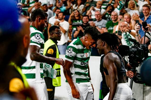 Geovany Quenda forward of Sporting CP celebrates after scoring a goal with Alisson Santos forward of Sporting CP during the UEFA Champions League 2025 26 League Phase MD1 match between Sporting CP and Kairat Almaty at Estadio Jose de Alvalade on September 18, 2025 UEFA Champions League League Phase MD1 - Sporting CP and Kairat Almaty (Valter Gouveia SPP) Copyright: xValterxGouveia SPPx spp-en-VaGo-_GO_9179