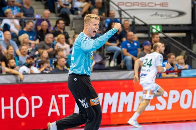 Handball I Herren I Saison 2025-2026 I Bundesliga I 5. Spieltag I TVB Stuttgart - Frisch Auf! Göppingen I 18.09.2025 Kristian Saeveras (12, Frisch Auf Göppingen) jubelt Stuttgart Porsche Arena Baden-Württemberg Deutschland Copyright: xLobeca MaxxPetershansx