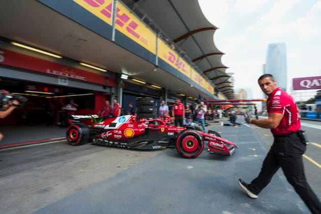 Formula 1 Qatar Airways Azerbaijan Grand Prix 2025 Romain Mathon OVERTAKE MAXPPP - Baku 19 09 2025 16 LECLERC Charles (mon), Scuderia Ferrari HP, action at the Formula 1 Qatar Airways Azerbaijan Grand Prix 2025, the 17th round of the 2025 FIA Formula 1 World Championship, WM, Weltmeisterschaft at the Baku City Circuit in Baku, Azerbaijan, from 18 to 21 September 2025 Baku Azerbaijan  Copyright: xOVERTAKE MAXPPPxRomainxMathonx OVT202509195974 OVT202509195974