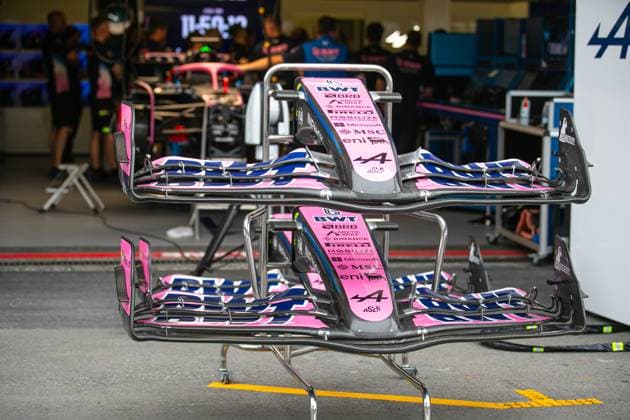 Formel 1 GP Baku Azerbaijan. Donnerstag 18.09.2025 BWT Alpine F1 Team Frontflügel; Formel 1 GP Baku Azerbaijan. Donnerstag 18.09.2025 Copyright: xBEAUTIFULxSPORTS Erlhofx