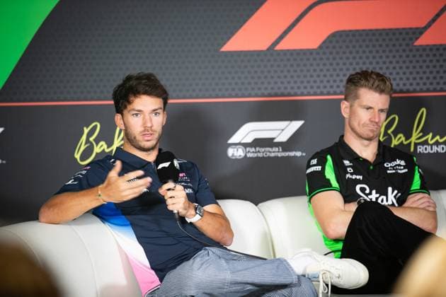 Formel 1 GP Baku Azerbaijan. Donnerstag 18.09.2025 Pierre Gasly 10, BWT Alpine F1 Team und Nico Hülkenberg 27, Stake F1 Team Kick Sauber in der Pressekonferenz; Formel 1 GP Baku Azerbaijan. Donnerstag 18.09.2025 Copyright: xBEAUTIFULxSPORTS Erlhofx