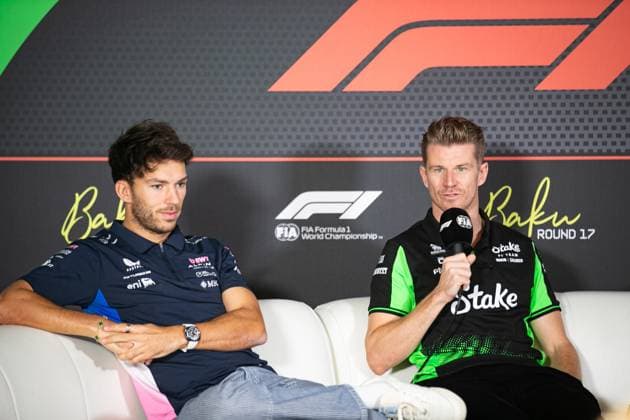 Formel 1 GP Baku Azerbaijan. Donnerstag 18.09.2025 Pierre Gasly 10, BWT Alpine F1 Team und Nico Hülkenberg 27, Stake F1 Team Kick Sauber in der Pressekonferenz; Formel 1 GP Baku Azerbaijan. Donnerstag 18.09.2025 Copyright: xBEAUTIFULxSPORTS Erlhofx