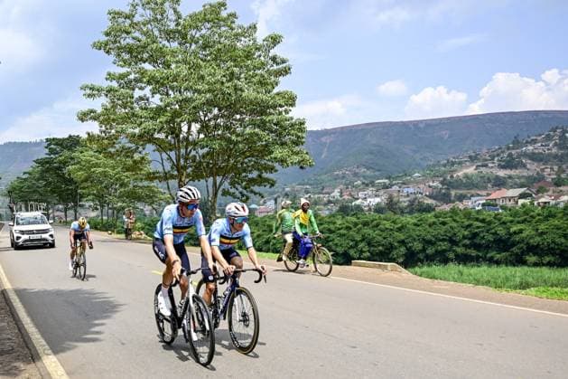 Belgian Florian Vermeersch, Belgian Remco Evenepoel and Belgian Ilan Van Wilder pictured during a training session ahead of the cycling road World Championship, WM, Weltmeisterschaft in Kigali, Rwanda, Friday 19 September 2025. The road world championships are taking place from 21 to 28 September. DIRKxWAEM  x134709423x