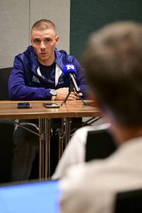Belgian Remco Evenepoel pictured during a press conference, PK, Pressekonferenz before the cycling road World Championship, WM, Weltmeisterschaft in Kigali, Rwanda, Friday 19 September 2025. The road world championships are taking place from 21 to 28 September. DIRKxWAEM  x134730762x
