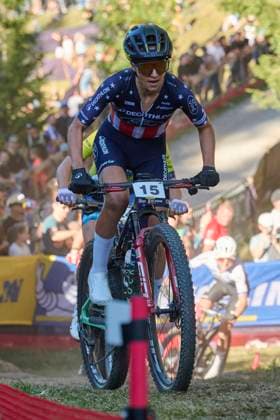 2025 WHOOP UCI Mountain Bike World Series XCC World Cup Women Elite, Lenzerheide, Schweiz Lenzerheide, Schweiz. 19. September 2025. Savilia Blunk während des Cross Country Short Track der Damen Elite an den WHOOP UCI Mountain Bike World Series 2025 in Lenzerheide.
