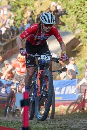 2025 WHOOP UCI Mountain Bike World Series XCC World Cup Women Elite, Lenzerheide, Schweiz Lenzerheide, Schweiz. 19. September 2025. Sofie Heby Pedersen während des Cross Country Short Track der Damen Elite an den WHOOP UCI Mountain Bike World Series 2025 in Lenzerheide.