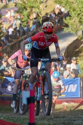 2025 WHOOP UCI Mountain Bike World Series XCC World Cup Women Elite, Lenzerheide, Schweiz Lenzerheide, Schweiz. 19. September 2025. Kira Böhm während des Cross Country Short Track der Damen Elite an den WHOOP UCI Mountain Bike World Series 2025 in Lenzerheide.