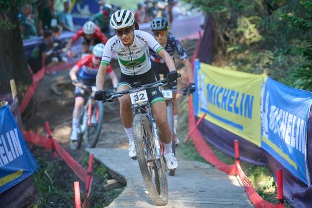 2025 WHOOP UCI Mountain Bike World Series XCC World Cup Women Elite, Lenzerheide, Schweiz Lenzerheide, Schweiz. 19. September 2025. Karen Fernandes Olimpio während des Cross Country Short Track der Damen Elite an den WHOOP UCI Mountain Bike World Series 2025 in Lenzerheide.