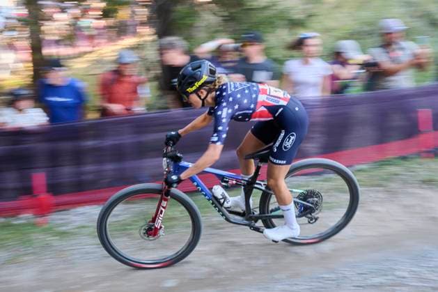 2025 WHOOP UCI Mountain Bike World Series XCC World Cup Women Elite, Lenzerheide, Schweiz Lenzerheide, Schweiz. 19. September 2025. Savilia Blunk während des Cross Country Short Track der Damen Elite an den WHOOP UCI Mountain Bike World Series 2025 in Lenzerheide.