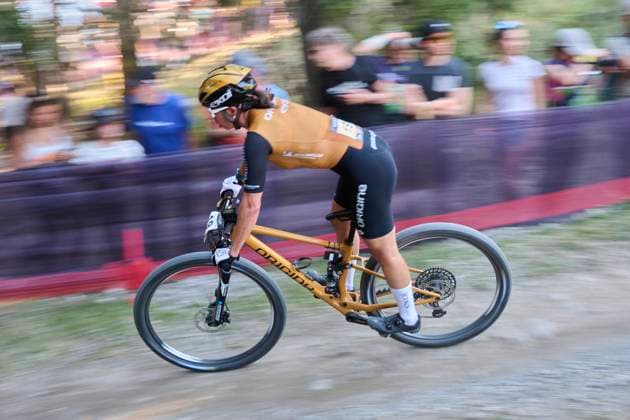 2025 WHOOP UCI Mountain Bike World Series XCC World Cup Women Elite, Lenzerheide, Schweiz Lenzerheide, Schweiz. 19. September 2025. Martina Berta während des Cross Country Short Track der Damen Elite an den WHOOP UCI Mountain Bike World Series 2025 in Lenzerheide.