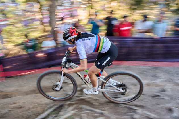 2025 WHOOP UCI Mountain Bike World Series XCC World Cup Women Elite, Lenzerheide, Schweiz Lenzerheide, Schweiz. 19. September 2025. Alessandra Keller (Thömus Maxon) während des Cross Country Short Track der Damen Elite an den WHOOP UCI Mountain Bike World Series 2025 in Lenzerheide.
