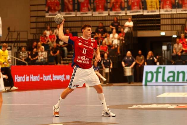 Handball 1. Handball-Bundesliga, DAIKIN HBL 2025 2026 - Handball Verein Hamburg (HSVH) vs. TBV Lemgo Lippe Nicolaj Jorgensen Joergensen (Hamburg) . Sporthalle Hamburg Hamburg Dieses Bild ist zur redaktionellen Verwendung bestimmt. Eine werbliche Verwendung erfordert eine zusaetzliche Freigabe.