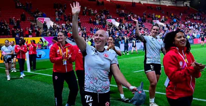 New Zealand v Canada, Bristol, UK - 19 Sept 2025 Olivia Apps of Canada celebrating after going through to the final after winning the Women s Rugby World Cup 2025 Semi-final match between New Zealand and Canada at Ashton Gate Stadium, Bristol, England United Kingdom on September 19, 2025 in Exeter, England. (Photo by Phil Mingo PPAUK) Bristol Ashton Gate Stadium GBR Copyright: xPhilxMingo PPAUKx PPA-215270