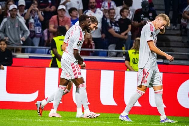 FOOTBALL : Olympique Lyonnais vs SCO Angers - Ligue 1 - JournÃ e 5 - 19 09 2025 Joie des joueurs de l™OL aprÃ s le but de Tanner Tessmann (OL) LyonFrance  Copyright: xBaptistexAutissierx