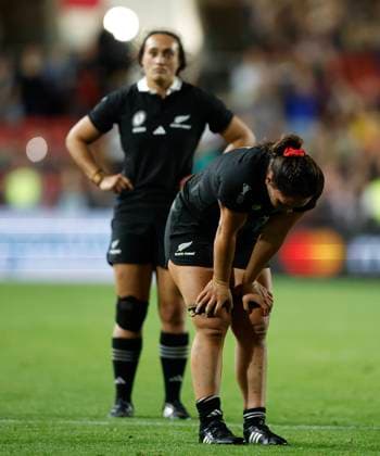New Zealand full time dejection. New Zealand Black Ferns v Canada, Women™s Rugby World Cup Semi Final match at Ashton Gate Stadium, Bristol, England on Friday 19 September 2025. Photo credit: Matthew Impey Bristol United Kingdom Copyright: xx