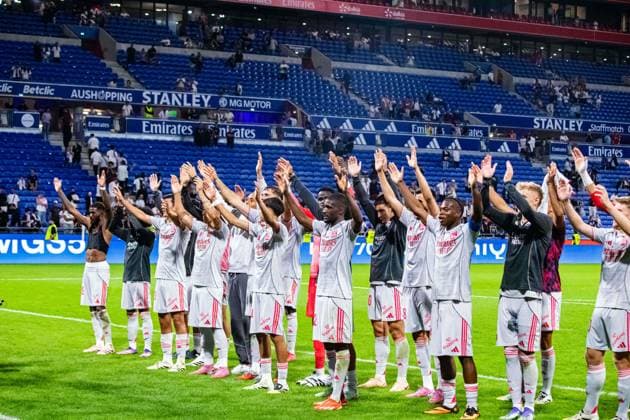 FOOTBALL : Olympique Lyonnais vs SCO Angers - Ligue 1 - JournÃ e 5 - 19 09 2025 Joie des joueurs Lyonnais apres le coup de sifflet final LyonFrance  Copyright: xBaptistexAutissierx