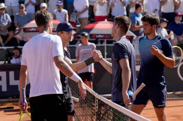 TENNIS - ATP, Tennis Herren Layjet Open BAD WALTERSDORF,AUSTRIA,20.SEP.25 - TENNIS - ATP Challenger Tour, Layjet Open. Image shows Nino Serdarusic (CRO), David Pichler (AUT), Jiri Barnat and Filip Duda (CZE).  GEPAxpictures xMichaelxRiedler