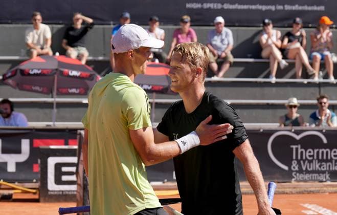 TENNIS - ATP, Tennis Herren Layjet Open BAD WALTERSDORF,AUSTRIA,20.SEP.25 - TENNIS - ATP Challenger Tour, Layjet Open. Image shows Jan Choinski (GBR) and Zdenek Kolar (CZE).  GEPAxpictures xMichaelxRiedler