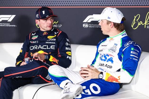 F1 - AZERBAIJAN GRAND PRIX 2025 VERSTAPPEN Max (ned), Red Bull Racing RB21, portrait and LAWSON Liam (nzl), Visa Cash App RB F1 Team VCARB02, portrait press conference, PK, Pressekonferenz during the 2025 Formula 1 Qatar Airways Azerbaijan Grand Prix, 17th round of the 2025 FIA Formula One World Championship, WM, Weltmeisterschaft from September 19 to 21, 2025 on the Baku City Circuit, in Baku, Azerbaijan - BakuAzerbaijan Copyright: xEricxAlonsox
