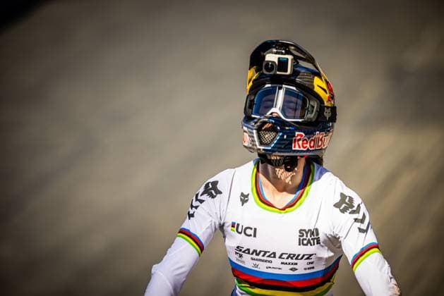 Whoop UCI Mountainbikeworldcup Downhill Lenzerheide GOLDSTONE Jackson * SANTA CRUZ SYNDICATEat Whoop UCI Mountainbikeworldcup Downhill Lenzerheide, 20.09.2025,in Lenzerheide,SUI Foto: Sebastian Sternemann