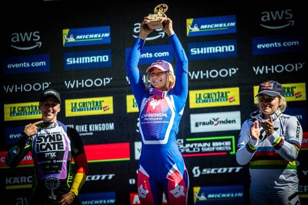 Whoop UCI Mountainbikeworldcup Downhill Lenzerheide SEAGRAVE Tahnee ORBEA FMD RACINGat Whoop UCI Mountainbikeworldcup Downhill Lenzerheide, 20.09.2025,in Lenzerheide,SUI Foto: Sebastian Sternemannat Whoop UCI Mountainbikeworldcup Downhill Lenzerheide, 20.09.2025,in Lenzerheide,SUI Foto: Sebastian Sternemann