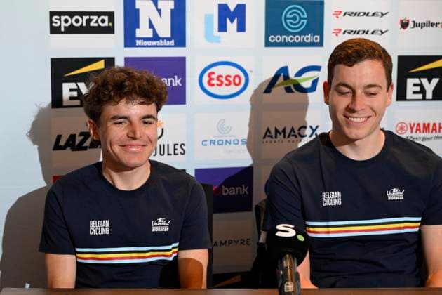 UCI 2025 Road World Championship, WM, Weltmeisterschaft Kigali 20 09 2025 - media activities KIGALI, RWANDA - SEPTEMBER 20 : Widar Jarno (BEL) of Lotto Cycling Team Development andVervenne Jonathan (BEL) of Soudal Quick-Step Devo Team pictured during a press conference, PK, Pressekonferenz at the 92nd edition of the UCI Road World Championships on September 20, 2025 in Kigali, Rwanda, 20 09 2025 Kigali Rwanda  Copyright: xJanxDexMeuleneirx