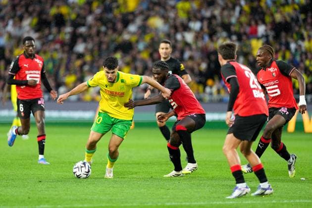 FC Nantes v Stade Rennais FC - Ligue 1 McDonald s 2025 2026 97 Jeremy JACQUET (srfc) - 03 Lilian BRASSIER (srfc) - 10 Matthis ABLINE (fcn) during the Ligue 1 McDonald s match between Nantes and Rennes at Stade de la Beaujoire on September 20, 2025 in Nantes, France. Nantes France  Copyright: xFEPx 776348133