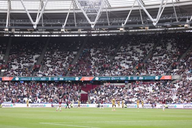 Lots of empty seats whilst the game was being played at the West Ham United v Crystal Palace EPL match, at the London Stadium, London, UK on 20th September, 2025. 