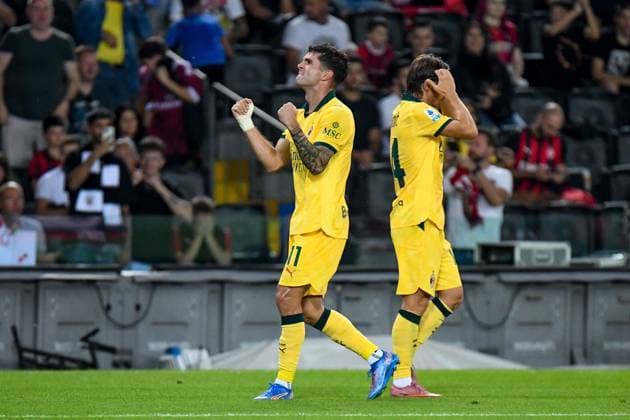 September 20, 2025, Udine: Milan s Christian Pulisic celebrates after scoring a goal during italian soccer Serie A match between Udinese Calcio vs AC Milan at the Bluenergy stadium in Udine, Italy, 20 September 2025. ANSA . Soccer: Serie A; Udinese Vs Milan  - ZUMAa110 20250920_zaf_a110_051 Copyright: xEttorexGriffonix