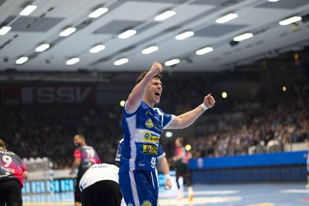 Tillman Leu (99; ThSV Eisenach) zeigt Emotion nach erfolgreichem Tor DAIKIN Handball: ThSV-Eisenach gegen HSG Wetzlar 20.09.2025 Copyright: xJoshuaxHildebrandtx