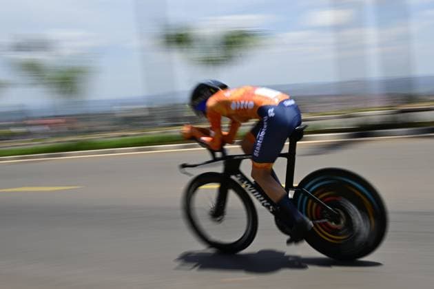 Dutch Demi Vollering pictured in action during the Women Elite Individual Time Trial race (31,2km) at the road world championships, in Kigali, Rwanda, Sunday 21 September 2025. The 2025 UCI Road World Championships take place from 21 to 28 September in Kigali, Rwanda. DIRKxWAEM  x134886813x