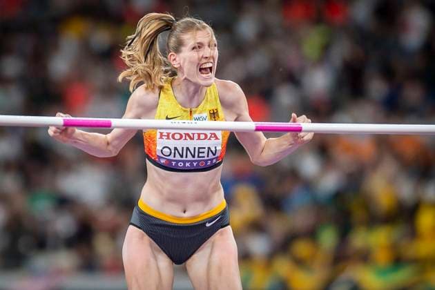 World Athletics Championships; Tokyo, 21.09.2025 Imke Onnen (GER) schreit ihre Freude über einen gelungenen Versuch heraus: Hochsprung-Finale an Tag 9 der World Athletics Championships im National Stadium in Tokyo, Japan am 21.09.2025. *** World Athletics Championships Tokyo, 21 09 2025 Imke Onnen GER screams her joy after a successful attempt in the high jump final on day 9 of the World Athletics Championships at the National Stadium in Tokyo, Japan on 21 09 2025 Copyright: xBEAUTIFULxSPORTS AxelxKohringx