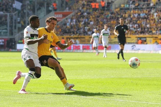 21.09.2025, xtgx, Fussball - 2.Bundesliga Dynamo Dresden - Hannover 96 emspor, v.l. Noel Aseko (Hannover, 15), (DFL DFB REGULATIONS PROHIBIT ANY USE OF PHOTOGRAPHS as IMAGE SEQUENCES and or QUASI-VIDEO) Dresden