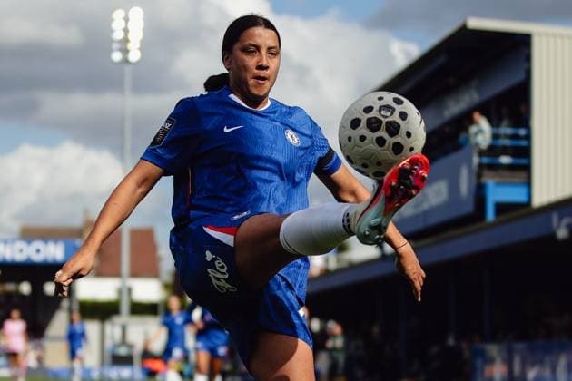 Sam Kerr (20 Chelsea) in action during the FA Womens Super League game between Chelsea and Leicester City at Kingsmeadow in London, England.  Copyright: xLiamxAsman SPPx Sportspressphoto_SPR29753
