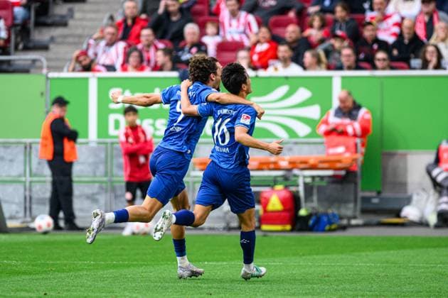 DUSSELDORF, GERMANY - 21 SEPTEMBER, 2025: Fraser Hornby, Hiroki Akiyama - Football match Bundesliga 2 Fortuna Düsseldorf - SV Darmstadt 98 at Merkur Spiel Arena.  Copyright: xVITALIIxKLIUIEVx