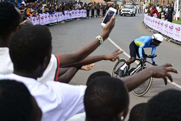 Rwandan Moise Mugisha pictured in action during the Men Elite Individual Time Trial race (40,8km) at the cycling road world championships, in Kigali, Rwanda, Sunday 21 September 2025. The 2025 UCI Road World Championships take place from 21 to 28 September in Kigali, Rwanda. DIRKxWAEM  x134901887x