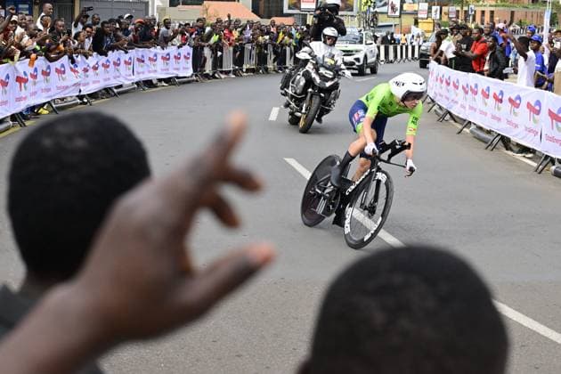 Slovenian Tadej Pogacar pictured in action during the Men Elite Individual Time Trial race (40,8km) at the cycling road world championships, in Kigali, Rwanda, Sunday 21 September 2025. The 2025 UCI Road World Championships take place from 21 to 28 September in Kigali, Rwanda. DIRKxWAEM  x134904202x
