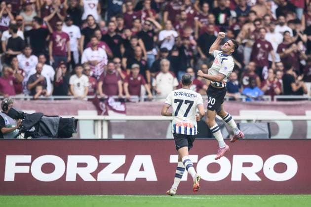 Torino FC v Atalanta BC - Serie A Nikola Krstovic of Atalanta BC celebrates after scoring a goal during the Serie A football match between Torino FC and Atalanta BC. Turin Italy Copyright: xNicolòxCampox