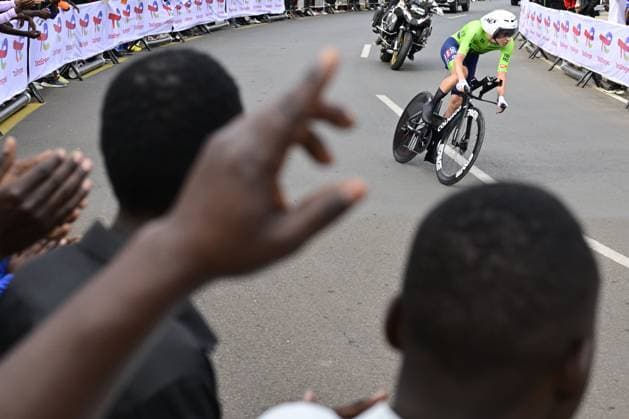 Slovenian Tadej Pogacar pictured in action during the Men Elite Individual Time Trial race (40,8km) at the cycling road world championships, in Kigali, Rwanda, Sunday 21 September 2025. The 2025 UCI Road World Championships take place from 21 to 28 September in Kigali, Rwanda. DIRKxWAEM  x134905361x
