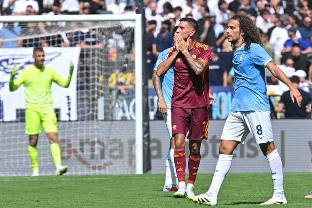 Soccer, serie A Enilive match, SS Lazio v AS Roma Lorenzo Pellegrini of AS Roma celebrates scoring his goal during the serie A Enilive match between SS Lazio v Roma at olimpico stadium in Rome September 21st, 2025 Imago-Images Emmefoto Copyright: xImago-Images Emmefotox