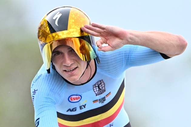 UCI 2025 Road World Championship, WM, Weltmeisterschaft Kigali 21 09 2025 KIGALI, RWANDA - SEPTEMBER 21 : Evenepoel Remco (BEL) during the Men Elite Individual Time Trial of the UCI Road World Championships 2025 92nd edition an UCI World Championships cycling race of 40.6 km with start in Kigali and finish in Kigali on September 21, 2025 in Kigali, Rwanda, 21 09 2025 Kigali Rwanda  Copyright: xJanxDexMeuleneirx