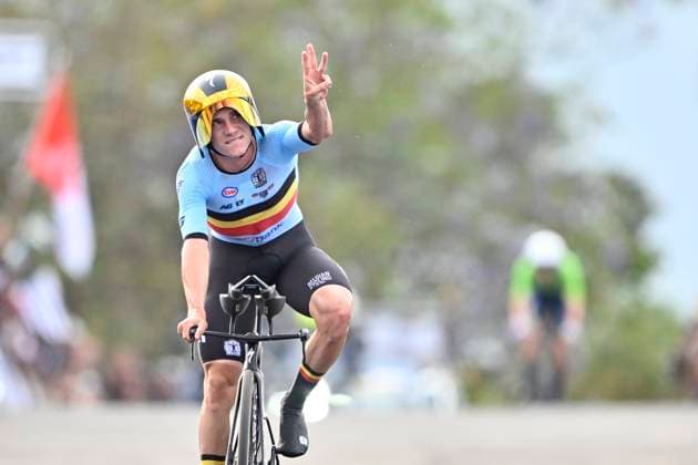 UCI 2025 Road World Championship, WM, Weltmeisterschaft Kigali 21 09 2025 KIGALI, RWANDA - SEPTEMBER 21 : Evenepoel Remco (BEL) during the Men Elite Individual Time Trial of the UCI Road World Championships 2025 92nd edition an UCI World Championships cycling race of 40.6 km with start in Kigali and finish in Kigali on September 21, 2025 in Kigali, Rwanda, 21 09 2025 Kigali Rwanda  Copyright: xJanxDexMeuleneirx