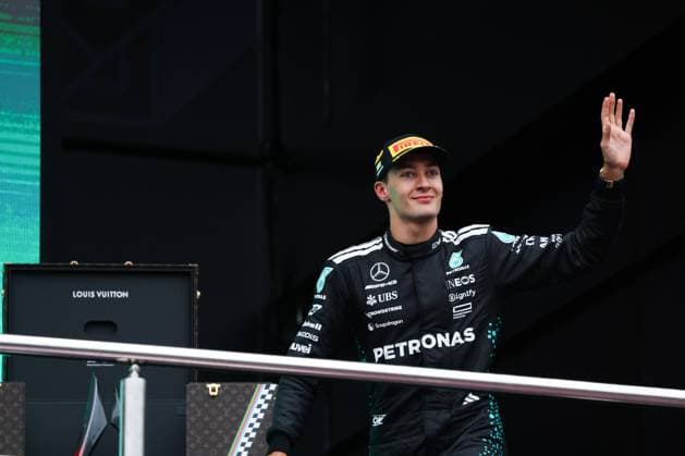 F1 - AZERBAIJAN GRAND PRIX 2025 podium RUSSELL George (gbr), Mercedes AMG F1 Team W16, portrait during the 2025 Formula 1 Qatar Airways Azerbaijan Grand Prix, 17th round of the 2025 FIA Formula One World Championship, WM, Weltmeisterschaft from September 19 to 21, 2025 on the Baku City Circuit, in Baku, Azerbaijan - BakuAzerbaijan  Copyright: xANTONINxVINCENTx