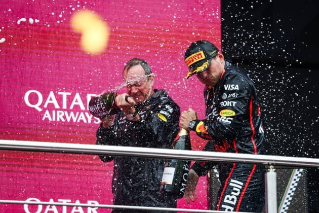 F1 - AZERBAIJAN GRAND PRIX 2025 podium VERSTAPPEN Max (ned), Red Bull Racing RB21, portrait during the 2025 Formula 1 Qatar Airways Azerbaijan Grand Prix, 17th round of the 2025 FIA Formula One World Championship, WM, Weltmeisterschaft from September 19 to 21, 2025 on the Baku City Circuit, in Baku, Azerbaijan - BakuAzerbaijan  Copyright: xANTONINxVINCENTx
